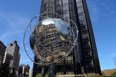 22 Steel Globe With Trump International Hotel Behind In New York Columbus Circle
